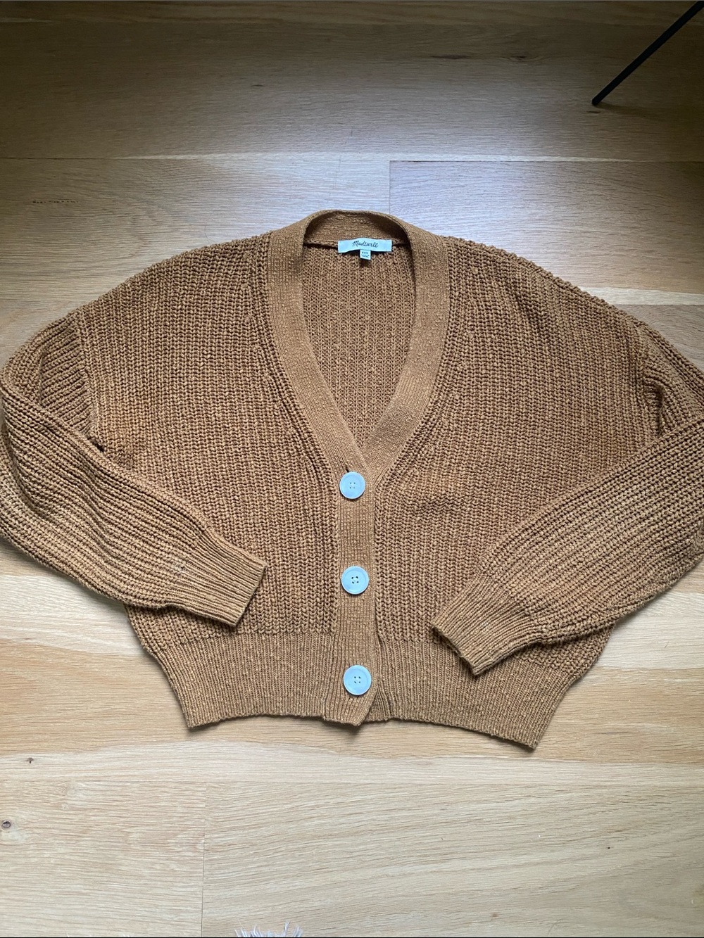 Madewell Textured-Stitch Cardigan in Cozy Cotton Brown XXS
